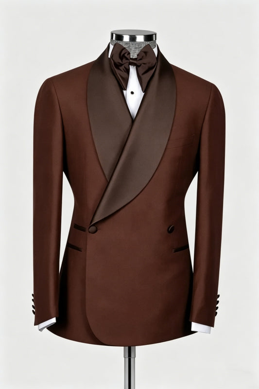 Trendy Brown Shawl Lapel Double Breasted Wool Wedding Suits