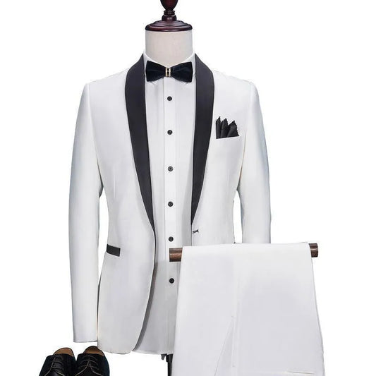 Trendy White Shawl Lapel Wool Slim Fit Wedding Suits