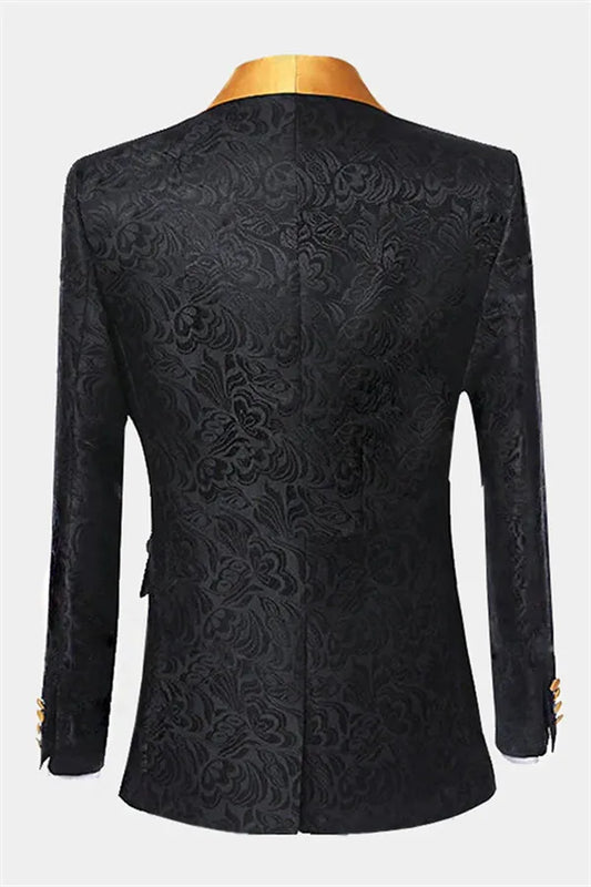Trendy Black Jacquard One Button Shawl Lapel Wedding Suits