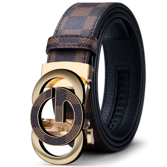 Men's Brown Plaid Casual Leather Belt