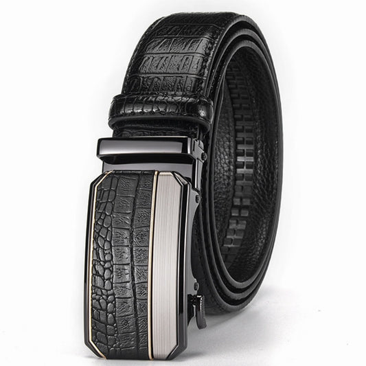 Men's Black Crocodile Pattern Leather Belt