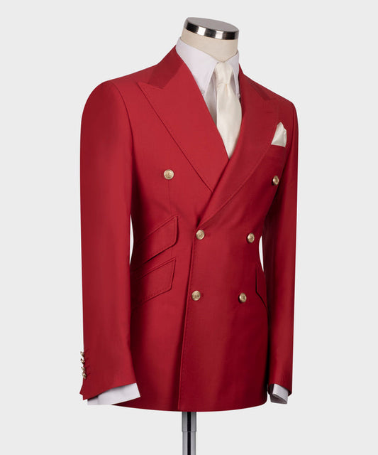Bespoke Red Newest Peaked Lapel Wool Prom Suits