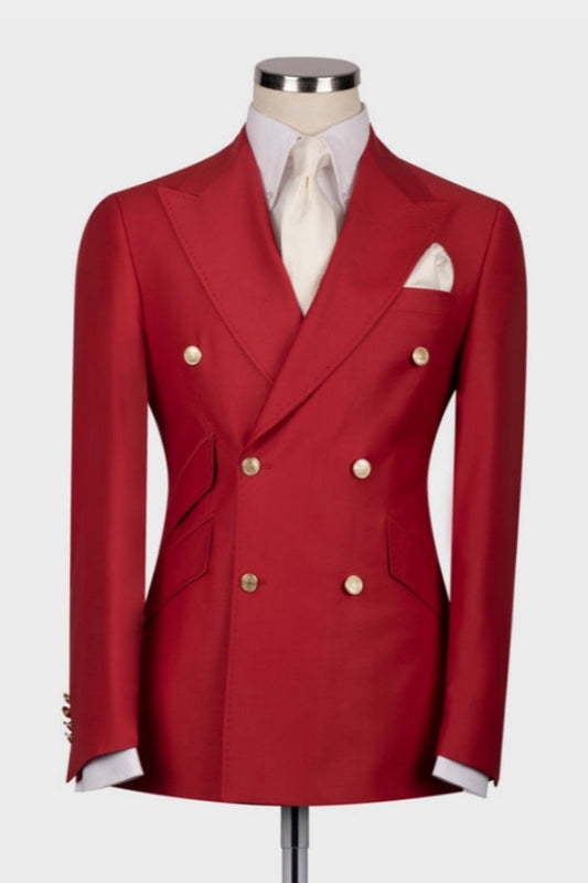 Bespoke Red Newest Peaked Lapel Wool Prom Suits