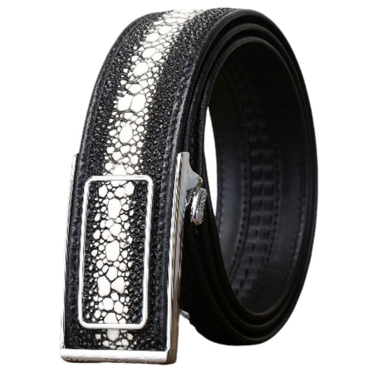 Men's Black Pearl Fish Pattern Leather Belt