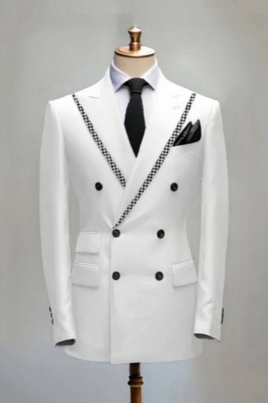 Classical White Peaked Lapel Best Fitted Wool Prom Suits