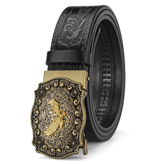 Men's Black Vintage Carved Leather Belt