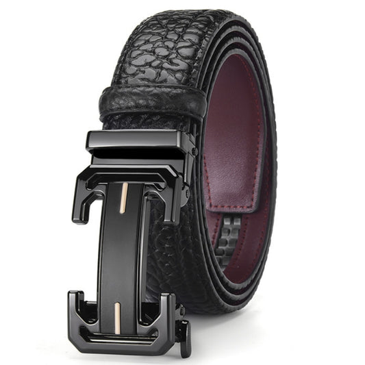 Men's Black Bison Pattern Leather Belt