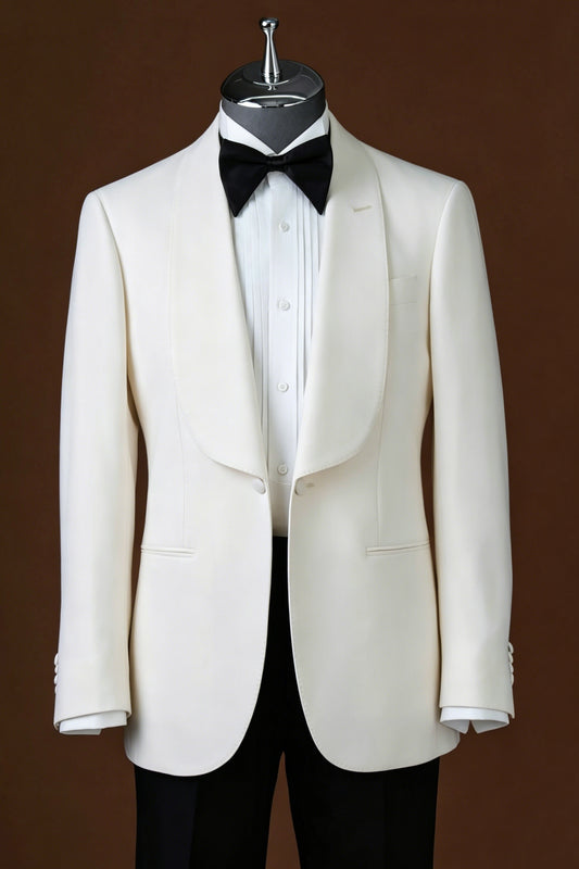 Gentle White Shawl Lapel Stylish Wool Wedding Suits