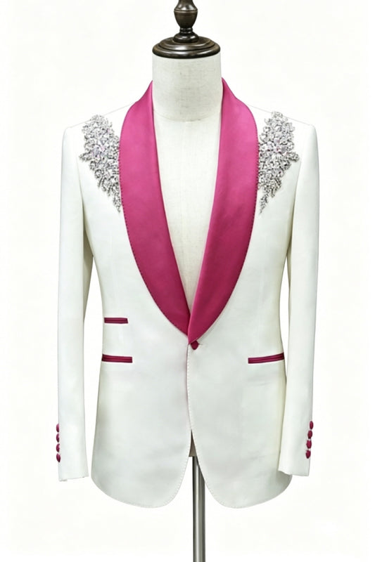 Trendy White Appliques Shawl Lapel Wedding Suits
