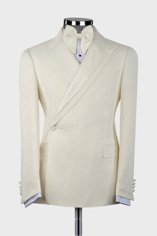 Ivory Jacquard Shawl Lapel One Button Wedding Suits