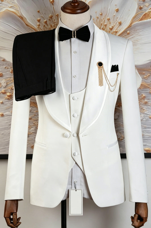 Bespoke White Shawl Lapel Best Fitted Wool Wedding Suits