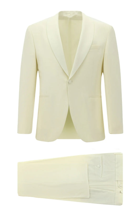 Glamorous Cream Wool Shawl Lapel Newest Wedding Men Suits