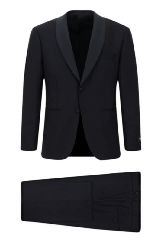 Classical Dark Blue New Arrival Shawl Lapel Wool Wedding Suits