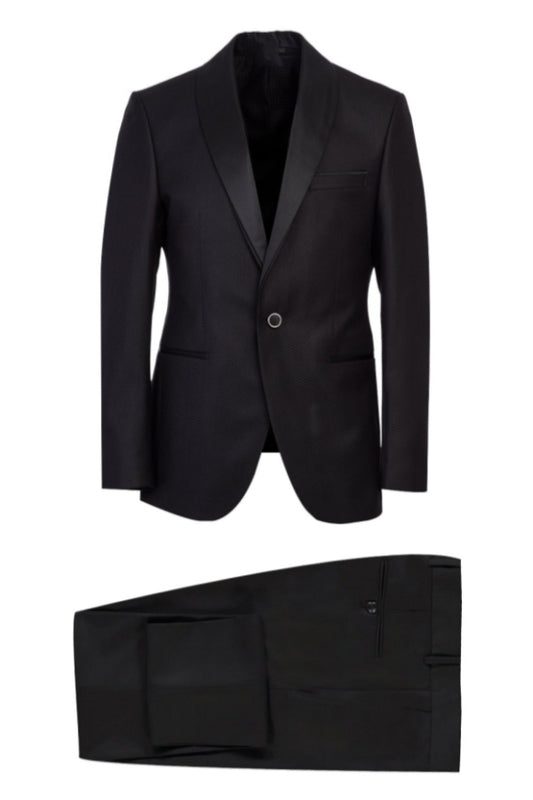 Slim Fit Black Shawl Lapel Bespoke Wool Wedding Suits