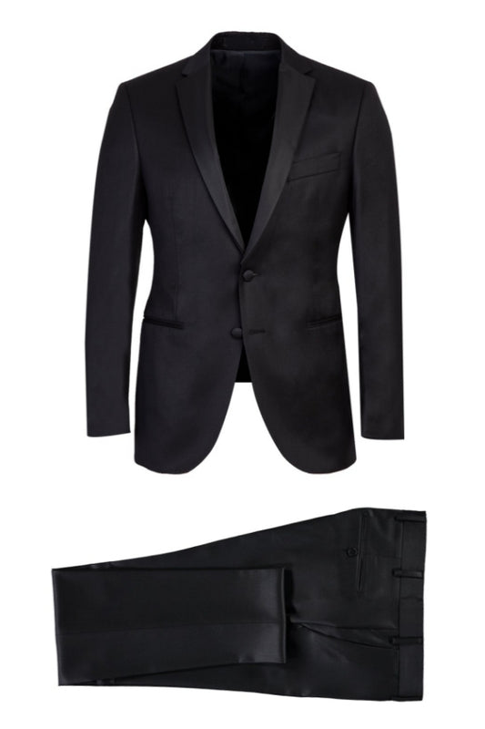 Stylish Black Chic Notched Lapel Wool Business Suits
