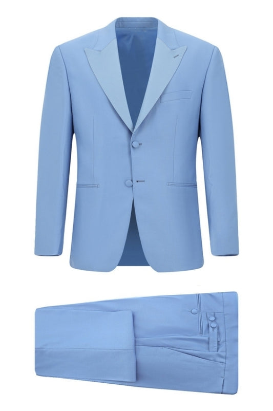 Beautiful Blue Peaked Lapel Wool Business Men Suits