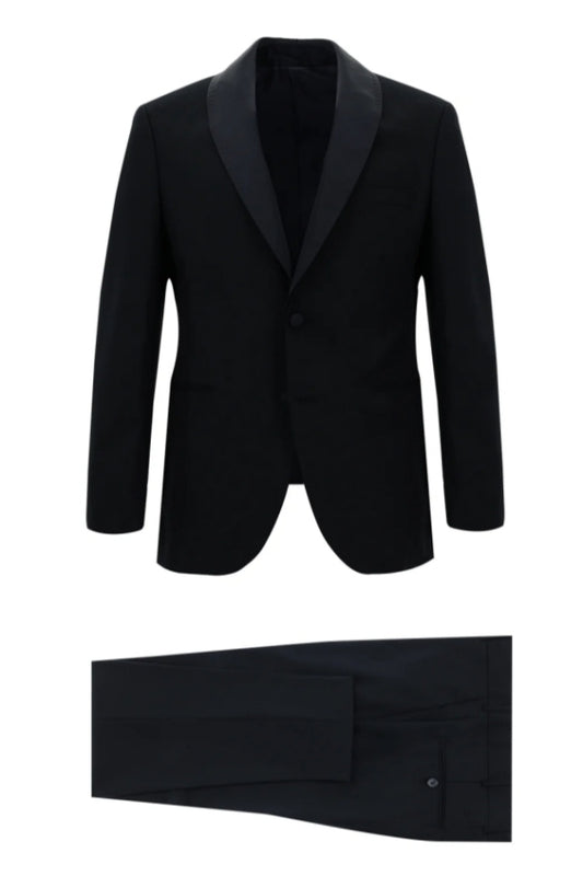 Best Fitted Dark Blue Shawl Lapel Wool Wedding Suits
