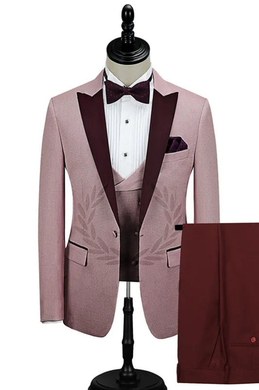 3 Pieces Newest Chic Peaked Lapel Wool Prom Men Suits