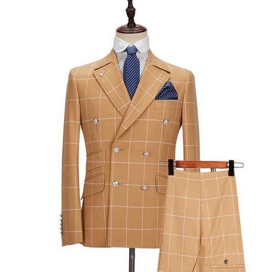Handsome Light Camel Peaked Lapel Business Men Suits