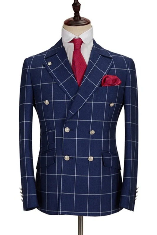 Newest Modern Dark Blue Peaked Lapel Business Suits