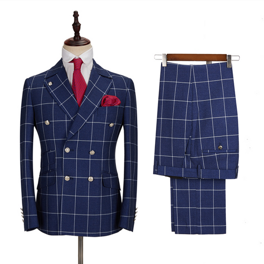 Newest Modern Dark Blue Peaked Lapel Business Suits