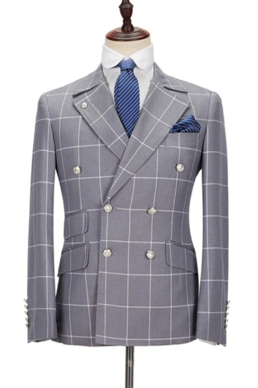 Gray New Arrival Slim Fit Peaked Lapel Business Suits