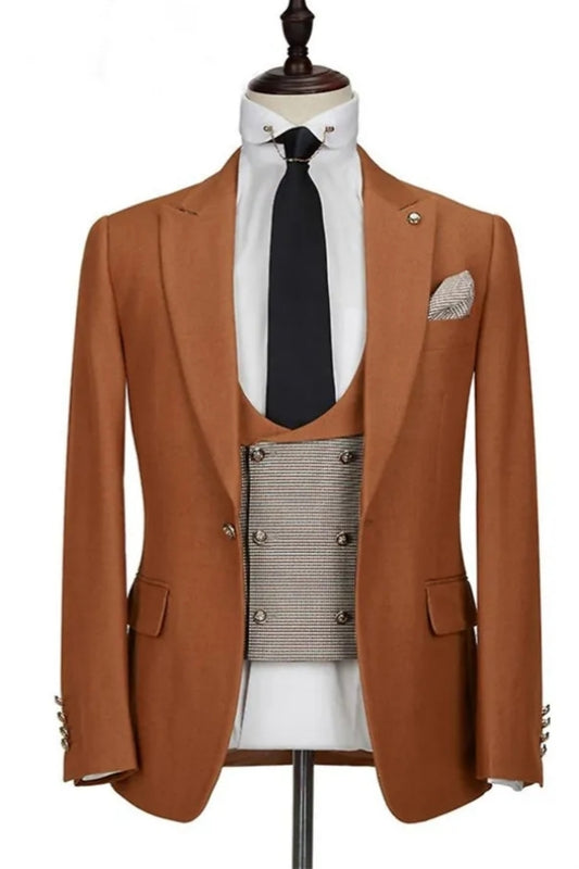 Fancy Caramel 3 Pieces Slim Fit Wool Prom Men Suits