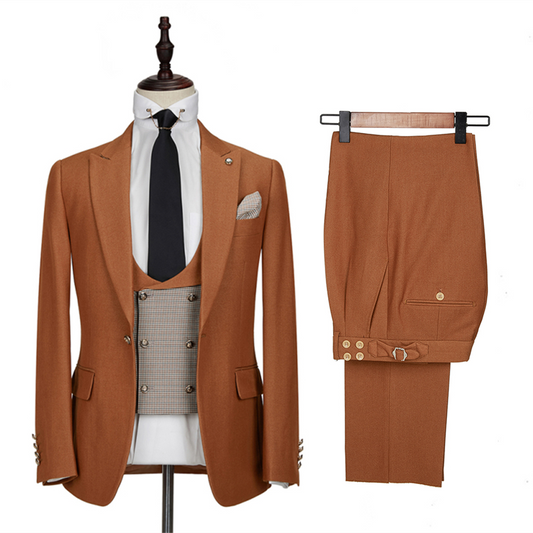 Fancy Caramel 3 Pieces Slim Fit Wool Prom Men Suits
