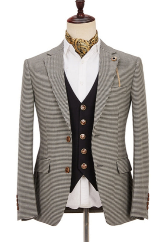 Glamorous Light Gray Plaid Peaked Lapel Business Men Suits