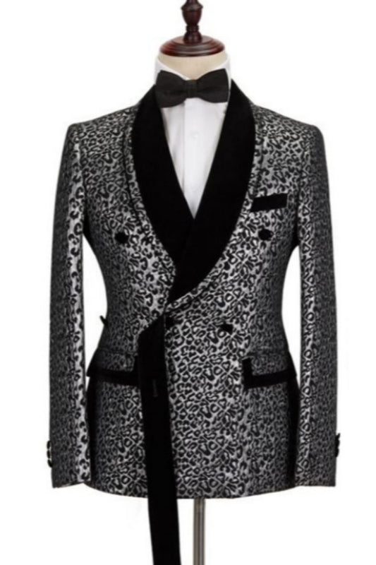 Bespoke Black Leopard Shawl Lapel Prom Men Suits