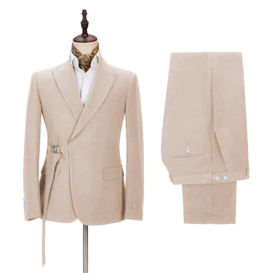 Charming Champagne Peaked Lapel Wool Prom Men Suits