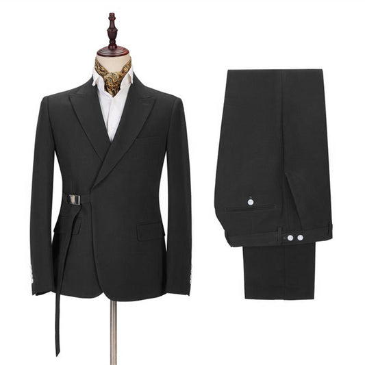 Classical Black Peaked Lapel Wool Prom Men Suits