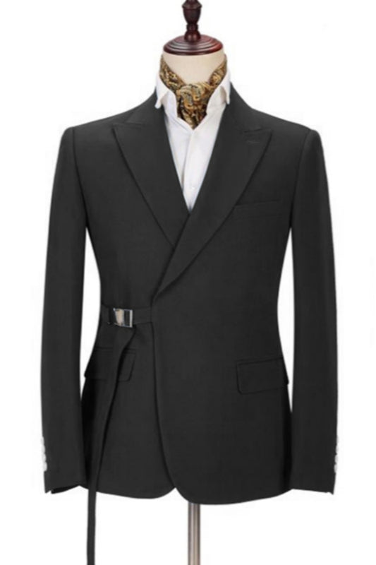 Classical Black Peaked Lapel Wool Prom Men Suits