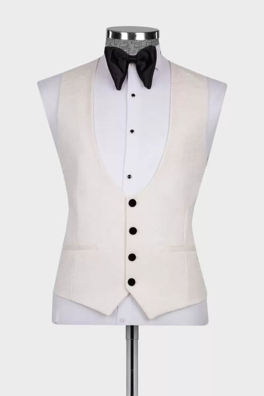 Charming Ivory 3 Pieces Jacquard Shawl Lapel Wedding Suits