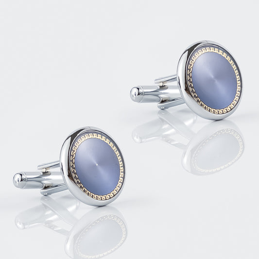 Newest Silver Round Blue Pattern Cufflinks