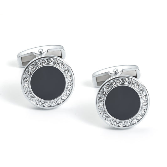 Vintage Carved Cufflinks In Stainless Steel