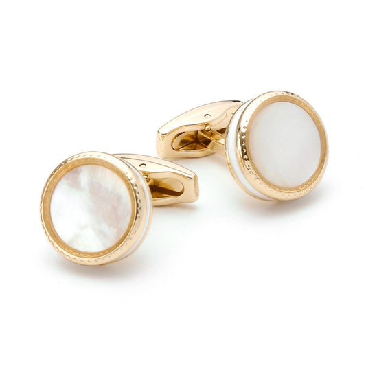 Elegant Round Golden Shell Cufflinks