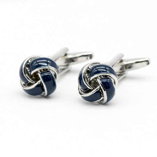 Silver And Navy Blue Knot Cufflinks