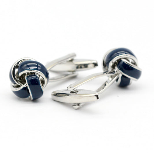 Silver And Navy Blue Knot Cufflinks