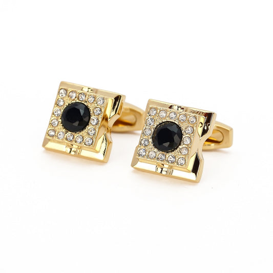 Square Gold Cufflinks With Black Center Stone