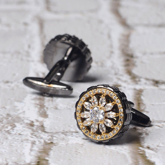 Luxury Golden Floral Diamond Cufflinks