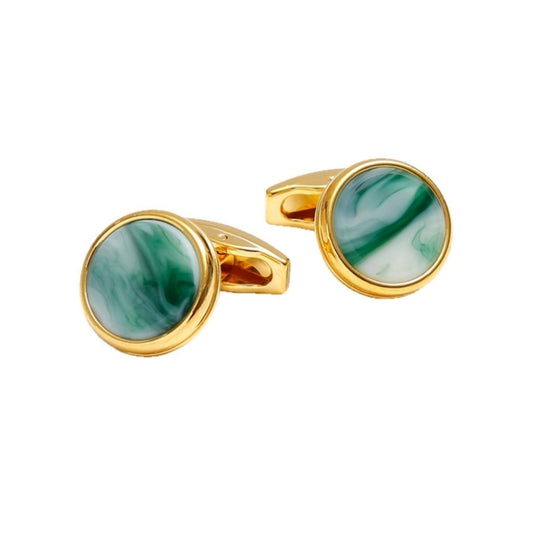Luxury Gold Cufflinks With Green Marbled Inlay