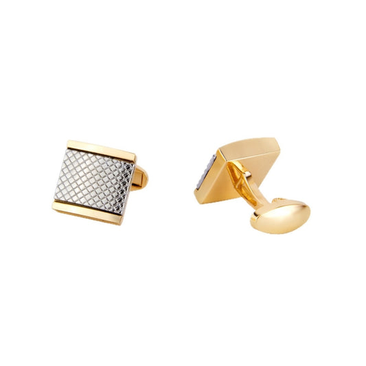 Gold Frame Silver Textured Square Cufflinks