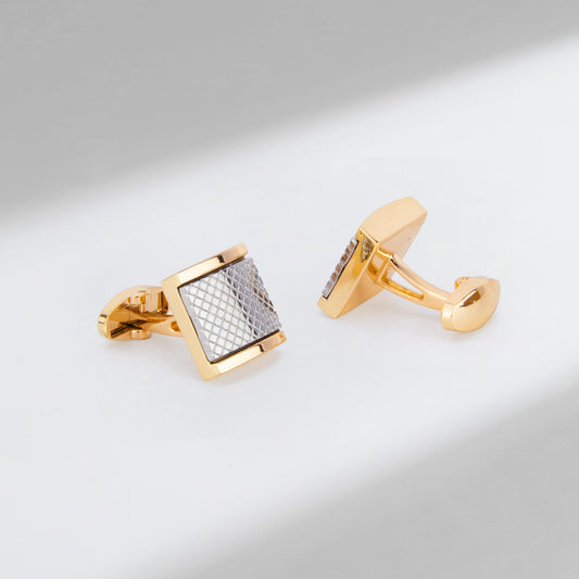 Gold Frame Silver Textured Square Cufflinks