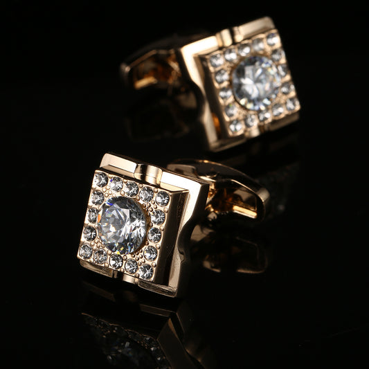 Rose Gold Square Halo Crystal Cufflinks