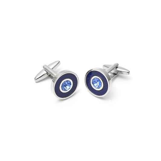 Retro Patterned Blue Crystal Cufflinks