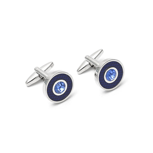 Retro Patterned Blue Crystal Cufflinks