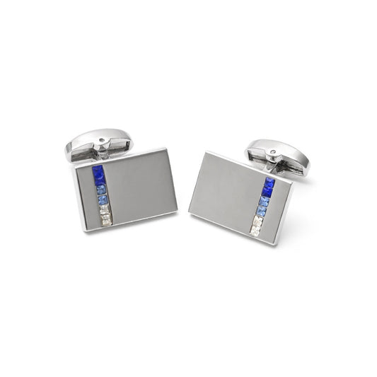 Modern Silver Rectangular Gradient Crystal Cufflinks