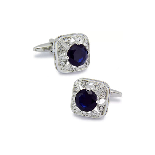 Art Deco Blue Crystal Silver Cufflinks