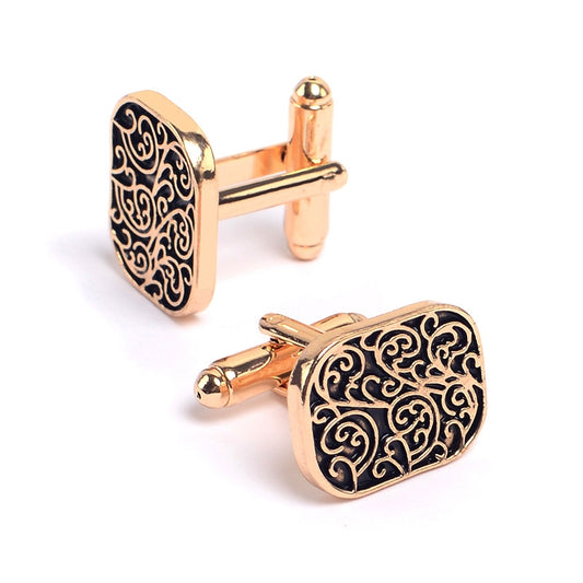 Fashion Black Retro Gold Filigree Cufflinks